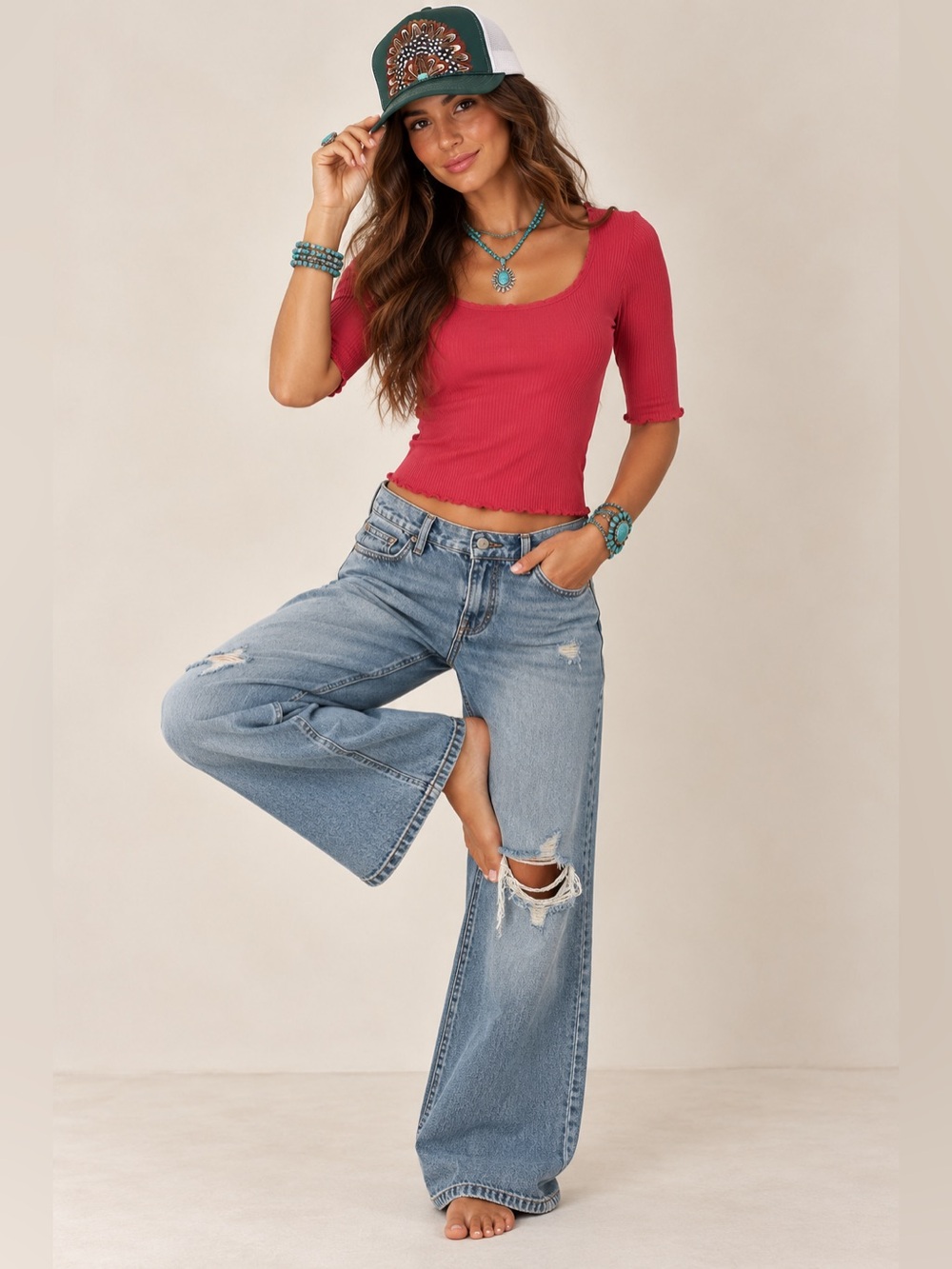 Sundance Ribbed Scoop Neck Cropped Top in Rose